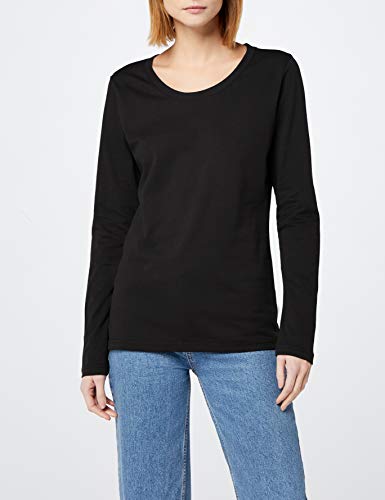 Berydale Camiseta de manga larga con cuello redondo de 100 % algodón, Mujeres, Negro (paquete de 3), M