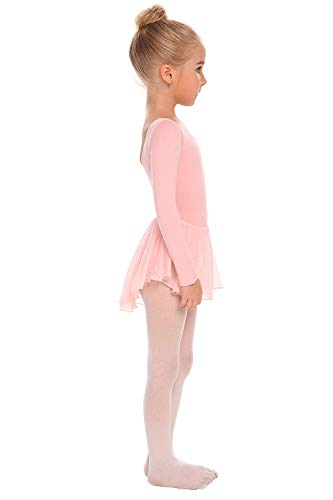 Beyove Vestido de ballet para niña, espalda descubierta, de algodón, manga larga, maillot de ballet para niños, vestido de danza con falda tutú, Rosa., 160 cm