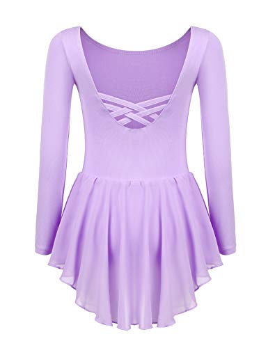 Beyove Vestido de ballet para niña sin espalda [Algodón] de manga larga para niños [Púrpura - 3-4 años]