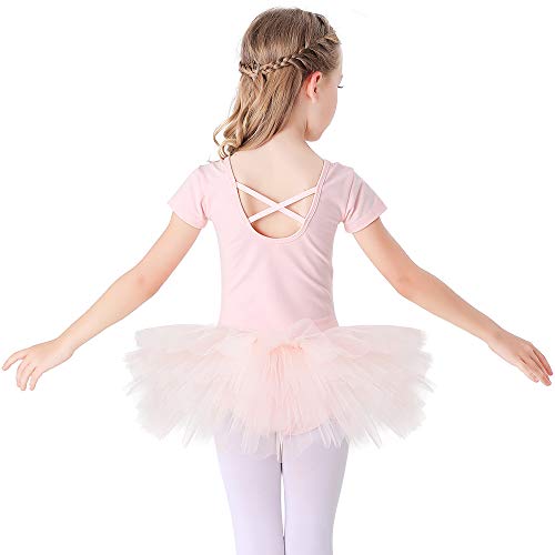 Bezioner Maillot de Danza Tutú Vestido de Ballet Gimnasia Leotardo Algodón Body Clásico para Niña Rosa 140