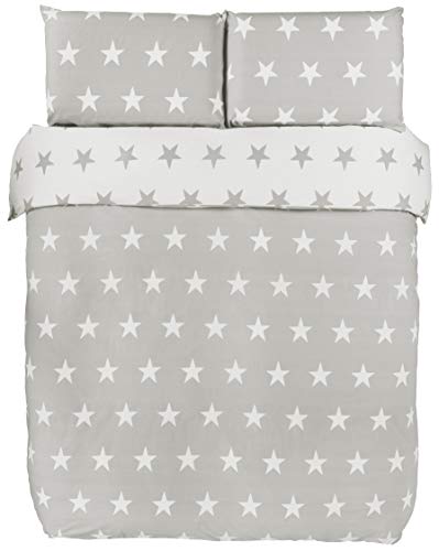 Bloomsbury Mill - Juego de cama para niño - Funda nórdica y funda de almohada 200cm x 200cm - Estampado de estrellas grises y blancas