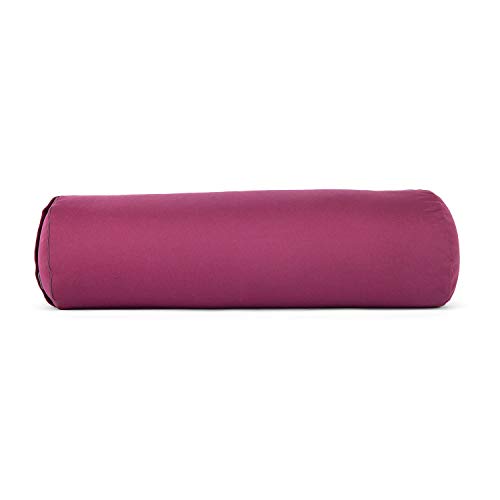 Bodhi | Yoga Bolster Eco | 100% algodón orgánico | Rollo de yoga con relleno de espelta orgánica | Funda lavable | Cojín de yoga redondo para ejercicios de yoga | Grande 65 x 22 cm | Lila