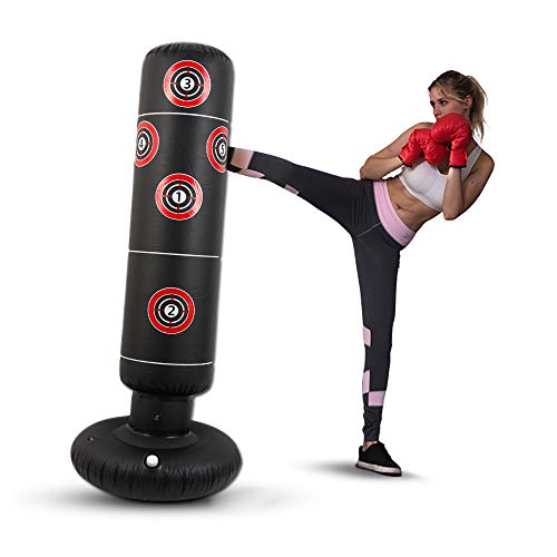 Bolsa de boxeo para adultos hinchable 160 cm, saco de boxeo para adultos con pie pesado, equipo de fitness para Muay Thai, Kickboxing Artes Marciales MMA (digital)
