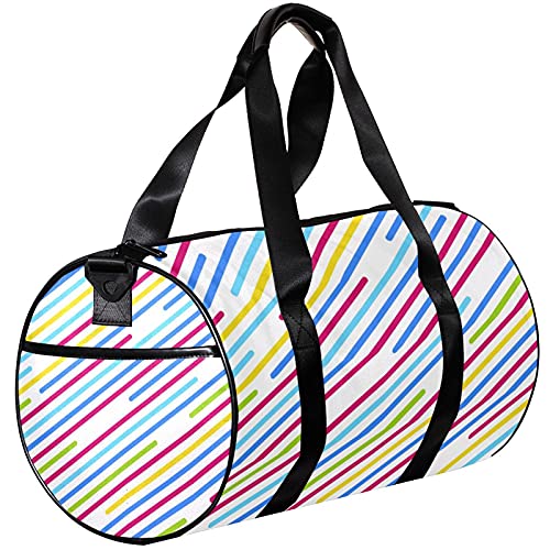Bolsa de deporte redonda con correa de hombro desmontable, líneas coloridas paralelas bolso de entrenamiento para mujeres y hombres