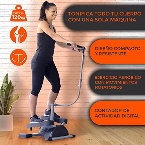 Bonplus BP | Stepper Fitness Cardio Twister. Ejercita Glúteos, Piernas, Cintura, Abdominales y Brazos. Pantalla Digital de Control.