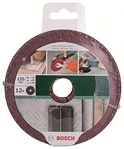 Bosch 2 609 256 254 - Juego de discos lijadores de fibra de 12 piezas para amoladora angular, corindón