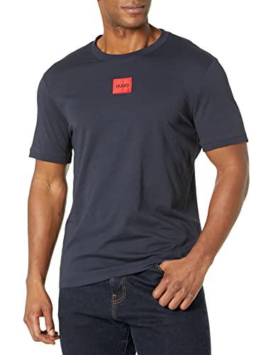 BOSS Camiseta Acanalada con Cuello Redondo, Ajuste Regular, Logotipo Central, Espacio Marina, S para Hombre