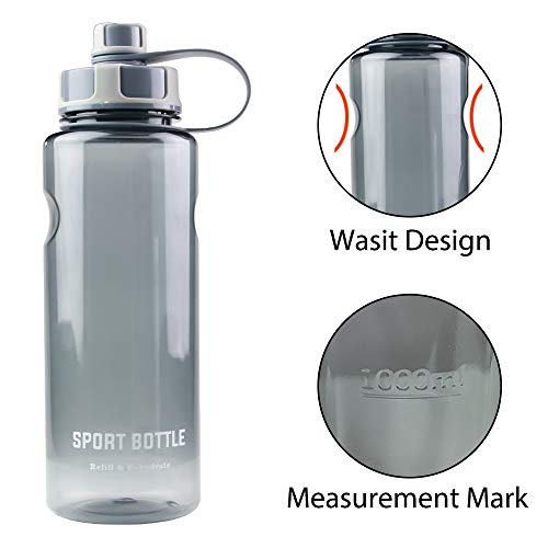 Botellas para Agua Deporte 1,5L Contiene Filtro, No Tóxico Reutilizables Plastico Botellas para Agua a Prueba de Fugas para Sport, Gimnasio, Trekking, Bicicleta, Yoga