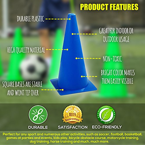 Bramble -12 Conos para Entrenamiento de Futbol / Conos de Trafico y Señalización Multicolores Vibrantes de Calidad Superior - 23cm/9"