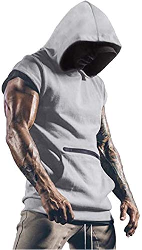 Cabeen Camiseta de Tirantes Deportiva Fitness Sudadera con Capucha Sin Mangas para Hombre Culturismo Gym Tank Top con Bolsillos