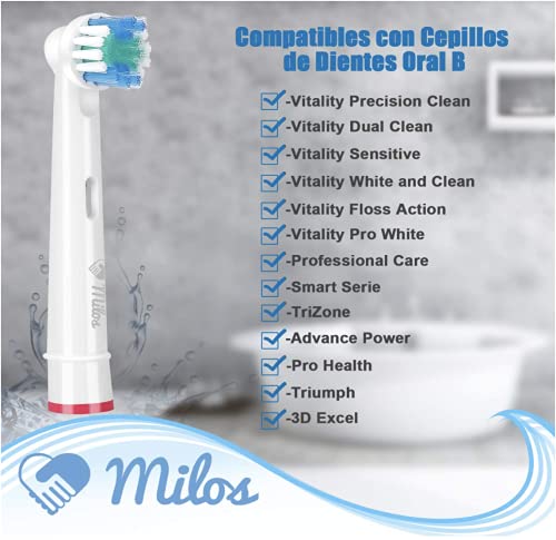 Cabezales para Cepillo Oral B Eléctrico Milos Premium (Paquete de 4) - Compatibles con Cabezales Oral B Braun de Recambio, Cabezales de Recambio Compatibles para Cepillos de Dientes Oral B Premium