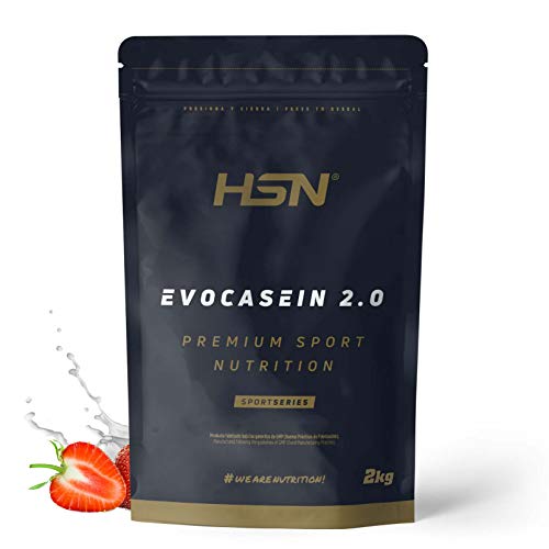 Caseína Micelar de HSN Evocasein 2.0 | Fresa 2 Kg = 67 Tomas por Envase | Proteína Lenta Digestión para Antes de Dormir | Recuperador Muscular Nocturno | No-GMO, Vegetariana, Sin Gluten