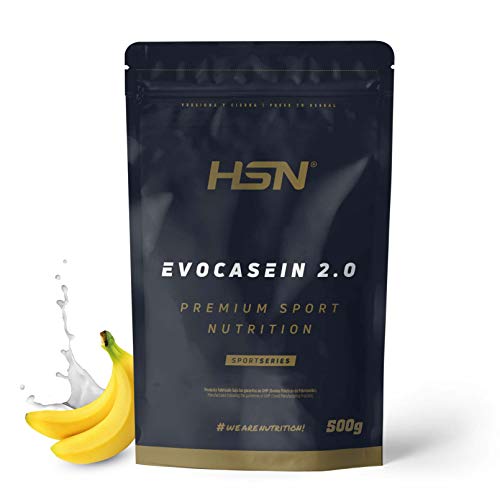 Caseína Micelar de HSN Evocasein 2.0 | Plátano 500 g = 17 Tomas por Envase | Proteína Lenta Digestión para Antes de Dormir | Recuperador Muscular Nocturno | No-GMO, Vegetariana, Sin Gluten