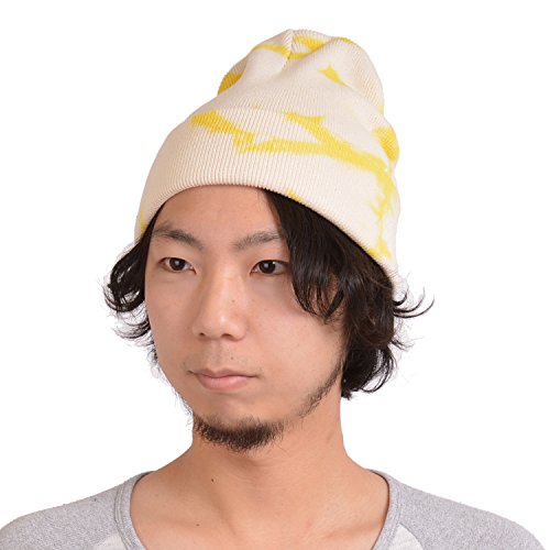 Casualbox | Tie-Dye Acanalado Manga Gorros Beanie 1 Algodón Tejido Sombrero Hombres Damas Hippie Coreano Japonés Moda Psicodélico Gracioso Amarillo