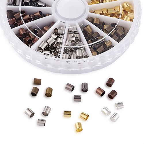 Cheriswelry, 420 unidades de 3 mm de latón engarzado de tubo, puntas de tapón, separadores, 6 colores para hacer joyas, sin cadmio, sin plomo y sin níquel.