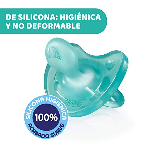 Chicco Physio Soft Chupete para Bebés de 0 a 6 Meses, 100% Silicona Suave y Delicada que Imita el Pecho Materno, con Orificios de Ventilación y Tetina Physioforma - Azul - 1 Unidad
