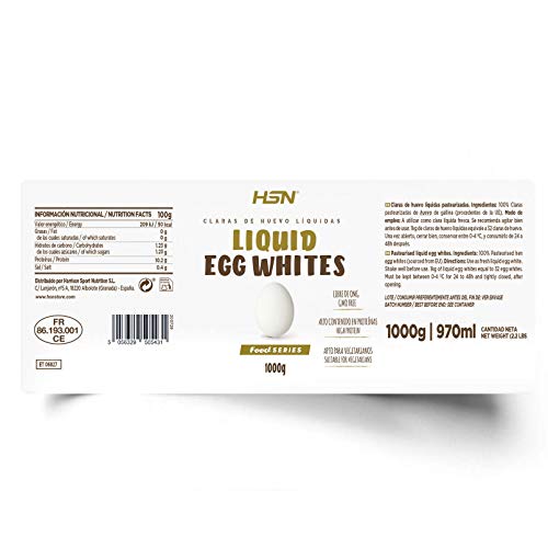 Claras de Huevo Líquida de HSN | 1 Kg = 32 Claras Pasteurizadas por Envase | Procedente de Gallinas Europeas | Alto Aporte de Proteína Sin grasas ni colesterol | No-GMO, Vegetariano, Sin Gluten
