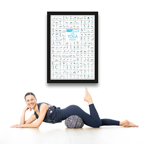 CLEAN SPORTS® Póster de yoga DIN A2 168 poses y asanas, accesorio para estudios de yoga y casa, idea de regalo perfecta, ejercicios de fitness chakra para principiantes y profesionales | sin marco