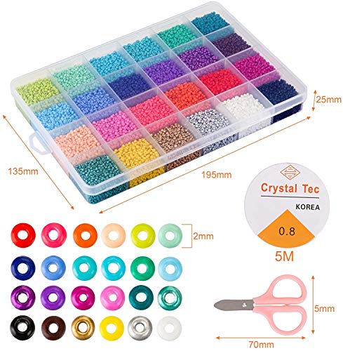Cuentas de Colores 2mm Mini Cuentas y Abalorios Cristal para DIY Pulseras Collares Bisutería (24 Colores)