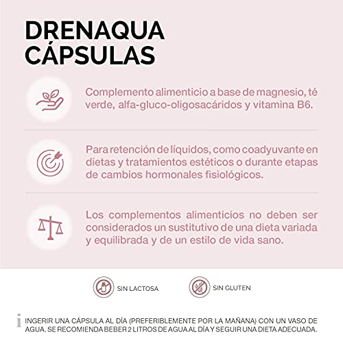 Cumlaude Drenaqua - Complemento Alimenticio Diurético para la Retención de Líquidos - con Té Verde, Prebióticos, Magnesio y Vitamina B6 - Unitario 30 Cápsulas