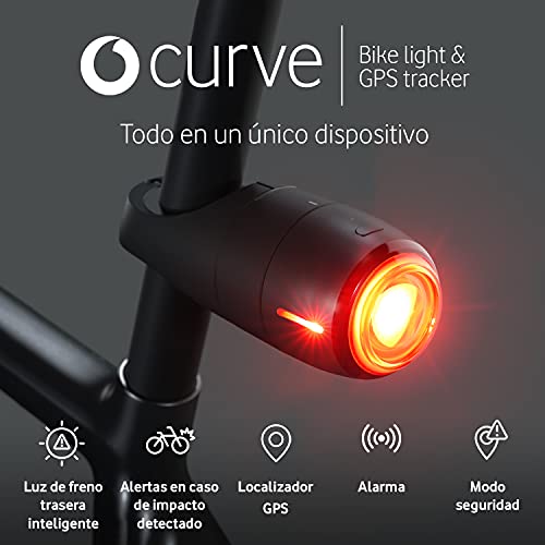 Curve Bike, Luz de Freno Trasera Inteligente para Bicicletas con Localizador GPS, Detección de Impactos, Alarma de Antirrobo, Notificaciones a tu Móvil, IPX7 Impermeable - Suscripción Incluida 6 Meses