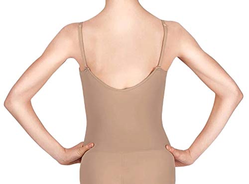 DANCEYOU Traje De Baile Body Unitard Estiramiento Convertible Bronceado para Mujer y Niñas, XL