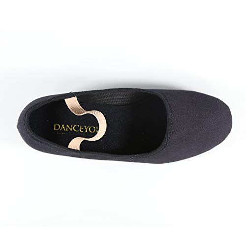DANCEYOU Zapatos de carácter Negro Zapatos de Baile de Lona de tacón bajo Zapatilla de Baile de Salón Modernos Bailarina Niño Adulto Zapatos Casuales de Baile, 40 EU
