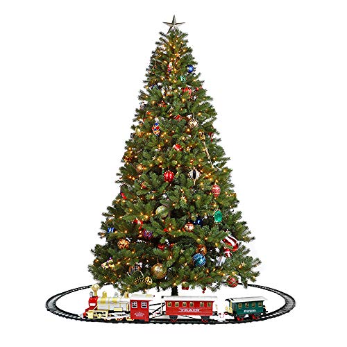 deAO Tren Clásico Infantil con Luces y Sonidos Conjunto Navideño de Vías, Locomotora y 2 Vagones Tren de Juguete Electrónico Decoración de Navidad (Rojo o Verde)