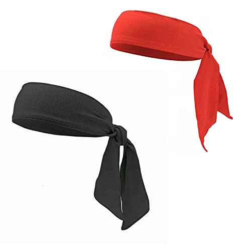 Diadema Deportiva Unisex Headband Tie Headband Sweatband Cabeza Headband Deportes Stretchy Turbante para Mujeres Hombres Yoga Tenis Bicicleta Correr Baloncesto Trotar balón fútbol Rojo Negro 2 Piezas