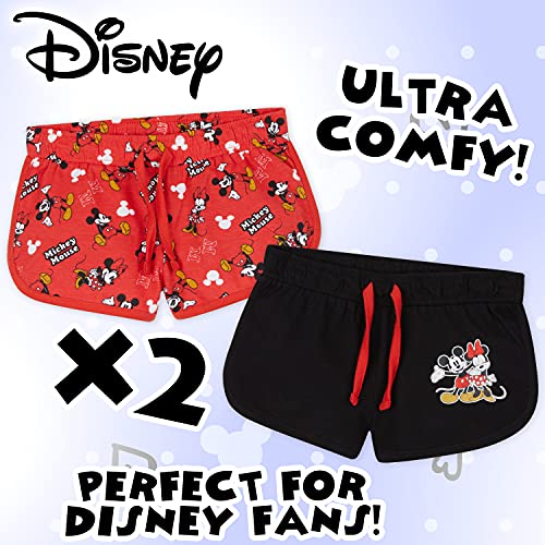 Disney Pantalon Corto Niña, Pack De 2 Pantalones Cortos de Mickey y Minnie Mouse, Ropa Niña de Algodón, Regalos para Niñas 18 Meses-10 Años (Rojo/Negro, 5-6 años)