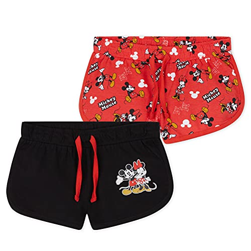 Disney Pantalon Corto Niña, Pack De 2 Pantalones Cortos de Mickey y Minnie Mouse, Ropa Niña de Algodón, Regalos para Niñas 18 Meses-10 Años (Rojo/Negro, 5-6 años)
