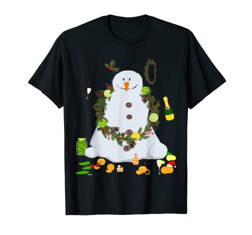 Divertido muñeco de nieve vintage 1980s feo suéter de Navidad regalo de comida Camiseta