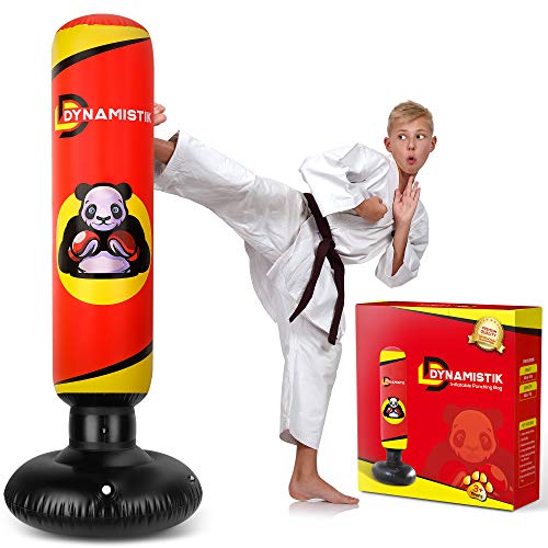 DYNAMISTIK™️ – Saco de Boxeo Inflable  y Autoportante 160 cm – Saco de Boxeo de Pie Sólido y Resistente para Niños y Adultos – Box | Karate | MMA | Fitness