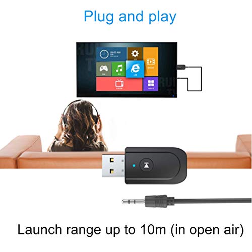 EasyULT 4-en-1 Adaptador Bluetooth 5.0, Bluetooth USB Dongle Transmisor y Receptor con Línea de Audio de 3.5 mm, para TV/PC/Teléfonos/Altavoces/Radio(Negro)