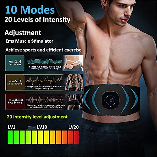 EMS Electroestimulador Muscular Abdominales, 10 Modos, 20 Niveles Diferentes para, Electroestimulacion Estimulación ABS Trainer para Abdomen/Brazo/Piernas/Cintur