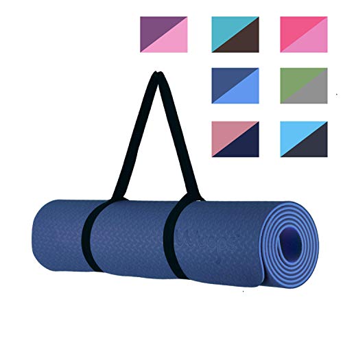 esterilla deporte, esterilla yoga Wueps, incluye correa de hombro y bolsa de transporte, ideal para realizar deporte en casa, yoga mat, esterilla yoga antideslizante, (Color Azul Oscuro y Azul Claro)