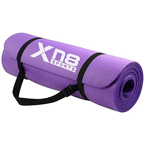 Esterilla gruesa de 15 mm y acolchada de Xn8 Sports con tiras para yoga, aerobic, pilates o gimnasio (Púrpura)