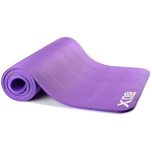 Esterilla gruesa de 15 mm y acolchada de Xn8 Sports con tiras para yoga, aerobic, pilates o gimnasio (Púrpura)