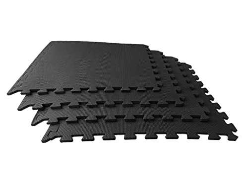 Esterilla puzzle para suelos de gimnasios y fitness 60 x 60 x 1 cm | Tatami puzzle negro | Protección de goma espuma | Suelo de goma EVA para gimnasio (4 unidades (1,44 m²))