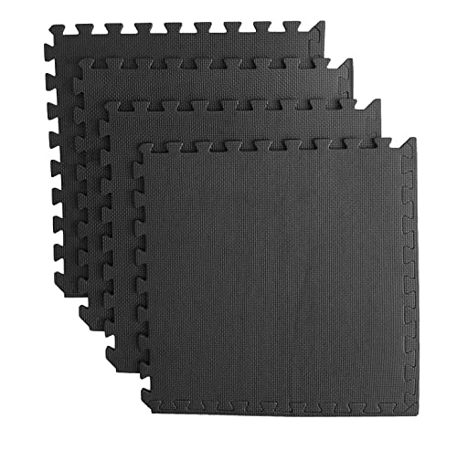 Esterilla puzzle para suelos de gimnasios y fitness 60 x 60 x 1 cm | Tatami puzzle negro | Protección de goma espuma | Suelo de goma EVA para gimnasio (4 unidades (1,44 m²))