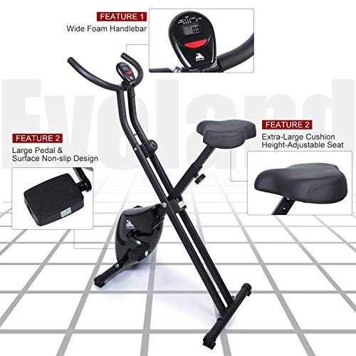 EVOLAND Bicicleta Estática Plegable, Bicicleta Estática para Entrenamiento en casa, Fitness S-Bike, para Entrenamiento aeróbico, Fitness y X-Bike (Negro-sencillo)
