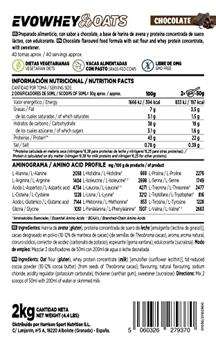 Evowhey & Oats de HSN | Sabor Chocolate 2 Kg = 40 Tomas | Proteína Whey con Harina de Avena | Ideal para Desayunos o Meriendas | Bajo en Azúcar | No-GMO, Vegetariano, Sin Gluten ni Soja