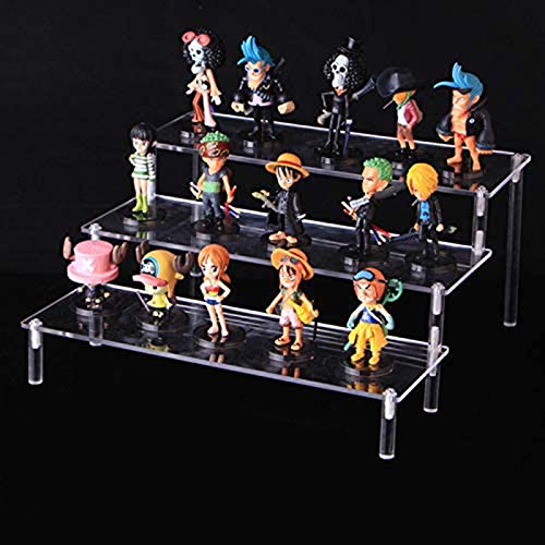 Exhibición de escalera de acrílico de 3 niveles, colección de organizador de estante de escalera transparente Decoración para exhibición de figuras, esmalte de uñas, muñeca, cosméticos (30x21x14.5cm)