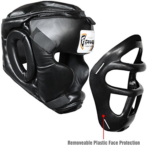 Farabi Sports Guardia Protector de Cabeza Cara de Ahorro de Casco con la Cara Frontal extraíble Grill (Black, Medium)