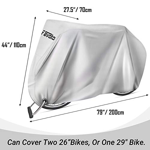 Favoto Funda para Bicicleta Exterior, 210D Oxford Cubierta Protector Impermeable al Aire Libre contra Lluvia/UV/Polvo/Nieve con Orificio de Bloqueo para Montaña Carretera, 200x70x110cm Plata