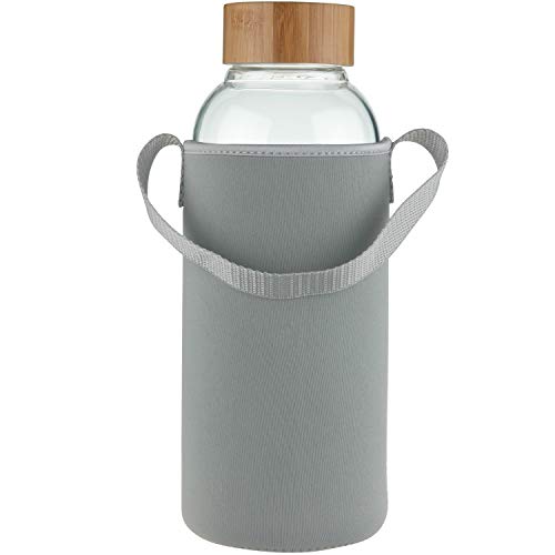 Ferexer Botella de Agua de Cristal con Tapa de bambú Funda de Neopreno 1500 ml, 1,5 L