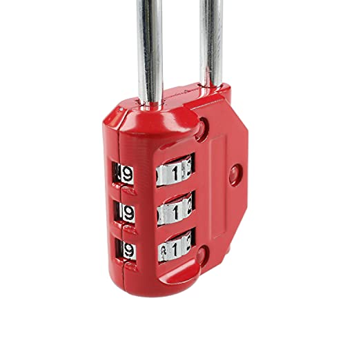 Ferrestock FSKCAN329RDCandado de combinación numérico con 3 dígitos para equipaje, taquillas de gimnasio, arco largo 55mm, Fabricado en zinc y arco de acero, color rojo