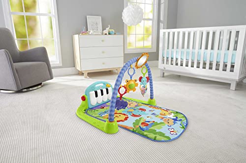 Fisher-Price Alfombra gimnasio para bebés con piano con sonidos y accesorios, motivo de animales, juguete para bebés (Mattel HBB73)