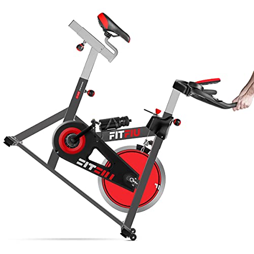 FITFIU BESP-22 - Bicicleta Indoor con disco inercia 24 kg y resistencia regulable, manillar con pulsómetro, botella y pedales con calapiés, Bici Entrenamiento Fitness en casa, peso máx 120 kg