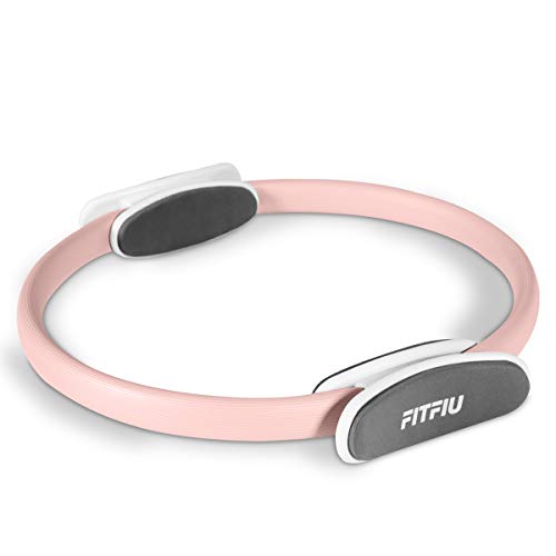 FITFIU Fitness KITWELL-601 - Pack de 6 accesorios Yoga Pilates color Rosa que incluye esterilla, aro, bloque, masajeador de pie, barra de masaje y correa de yoga, Diseño único geométrico